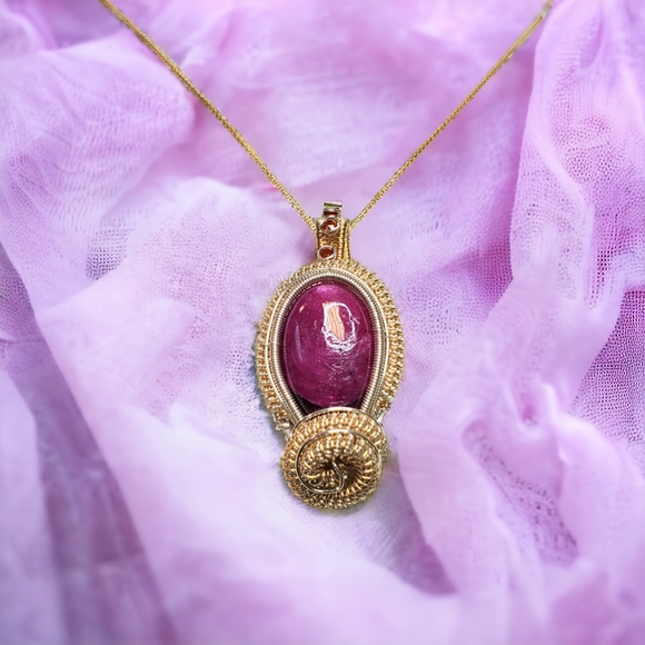 Handmade large ruby sterling silver and 14k gold filled necklace - Picture 7 of 7